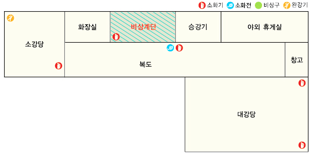 지하 시설 평면도 >대강당, 소강당, 야외휴게실 위치